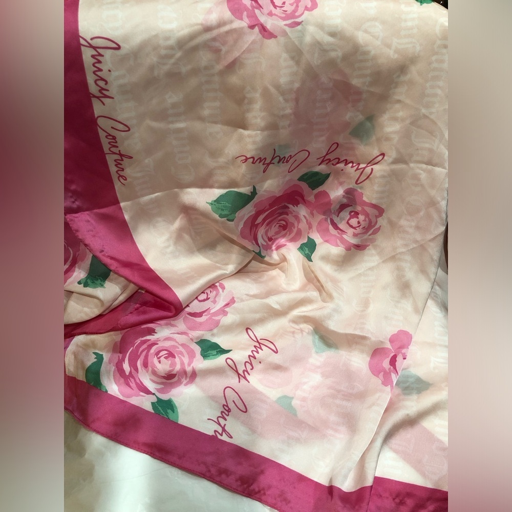 Juicy Couture pink roses juicy couture monogram pink sheer head bag scarf shawl